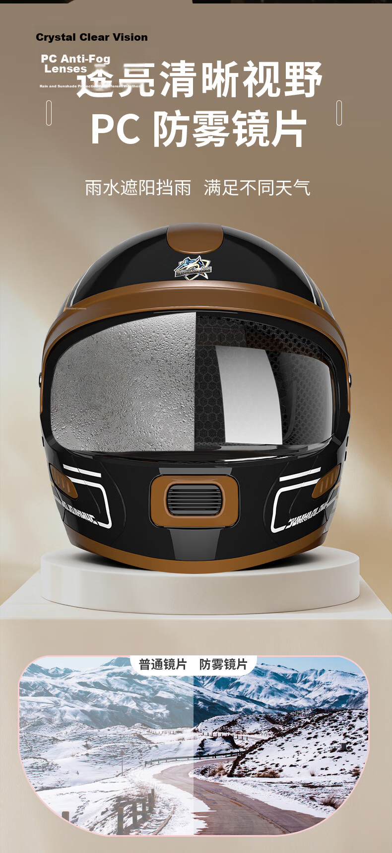 JUNHAOLONG Electric Motorcycle Helmet Full Face Inner Visor New National Standard 3C Certified Unisex Retro Four Seasons Windproof Safety Helmet 703 Glossy Black 7