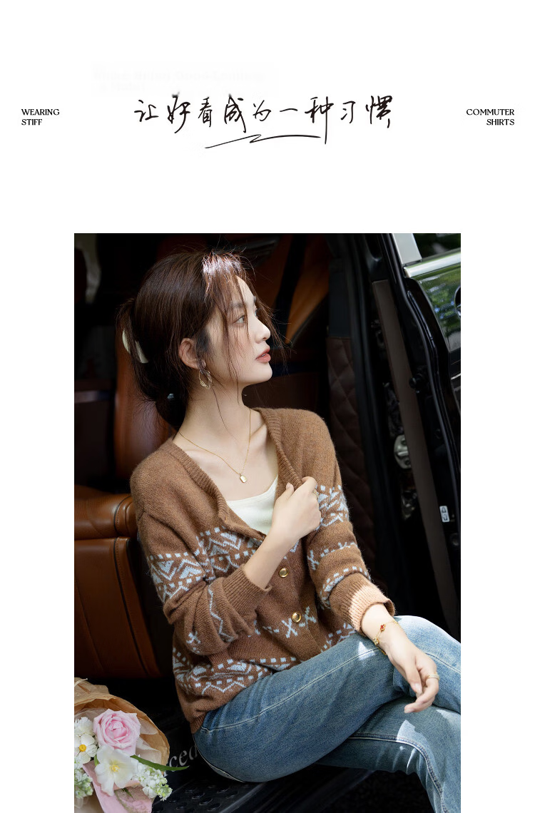 Demana Autumn Fair Isle Wool Blend Jacquard Cardigan Loose Knit Sweater for Women 8