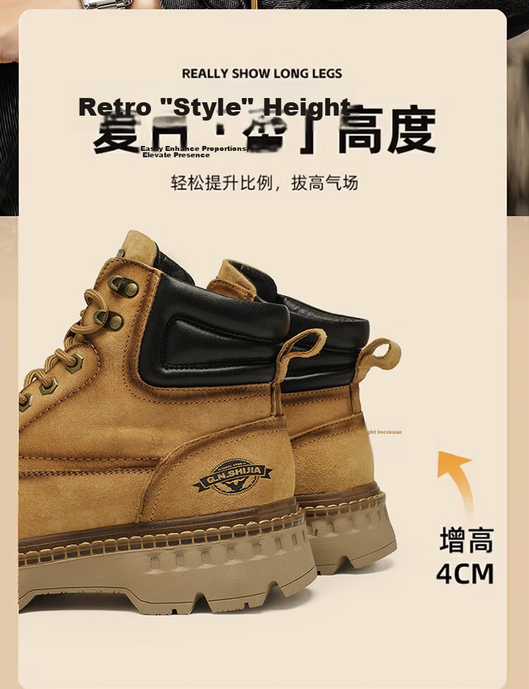 Bull Family Martin Boots Men Autumn Winter New Genuine Leather Yellow Boots Fashion Retro Versatile Work Boots Outdoor Hiking Shoes 8