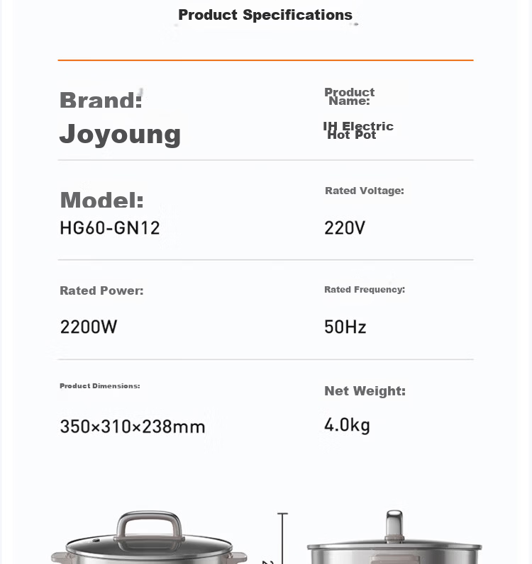Joyoung 6L Household Detachable Multi-Functional Electric Hot Pot Stainless Steel IH Electric Cooker HG60-GN12 29