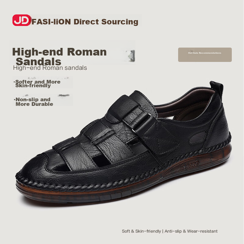 Jingzhenlianggong New Casual Sandals High-Grade Ultra-Soft Men's Breathable Sandals Wear-Resistant Non-Slip Black [Upgraded Version] Size 38