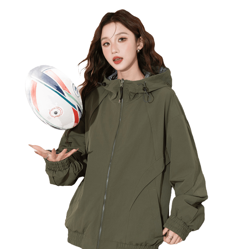 TonLion 2026 Spring Women's Hooded Short Plaid Reversible Casual Fashion Jacket Green S
