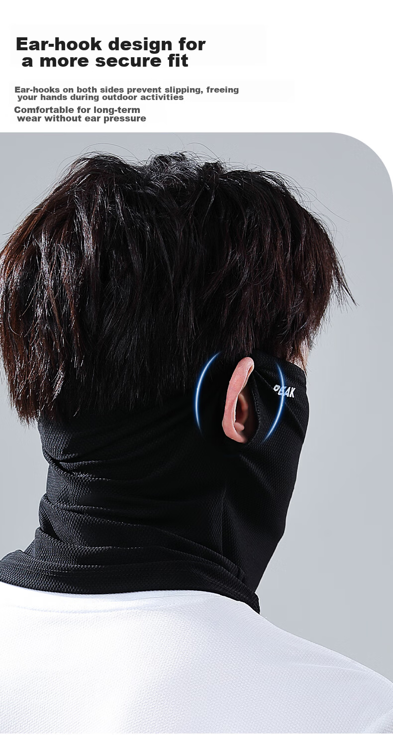 PEAK Sun Protection Face Mask Ear-Hook Cycling Ice Silk Scarf Mask Neck Gaiter Windproof Dustproof Mountaineering Gear Black 5