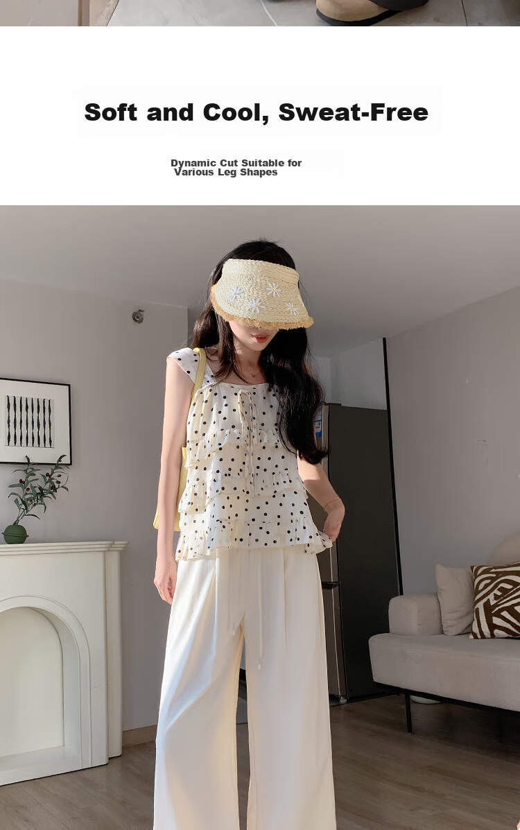 BOPRUIEY Women's Casual Summer Pants 2025 Thin High Waist Draped Loose Quick-Dry Straight-Leg Wide-Leg Lazy Style Ice Silk Pants 6