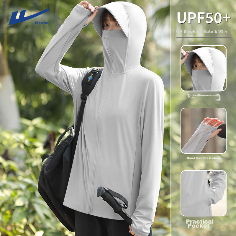 Warrior Women's Ice Silk Sunscreen Jacket Summer 2026 New Quick-Dry Cooling Large Brim Hooded Coat Stylish Sun Protection Shirt