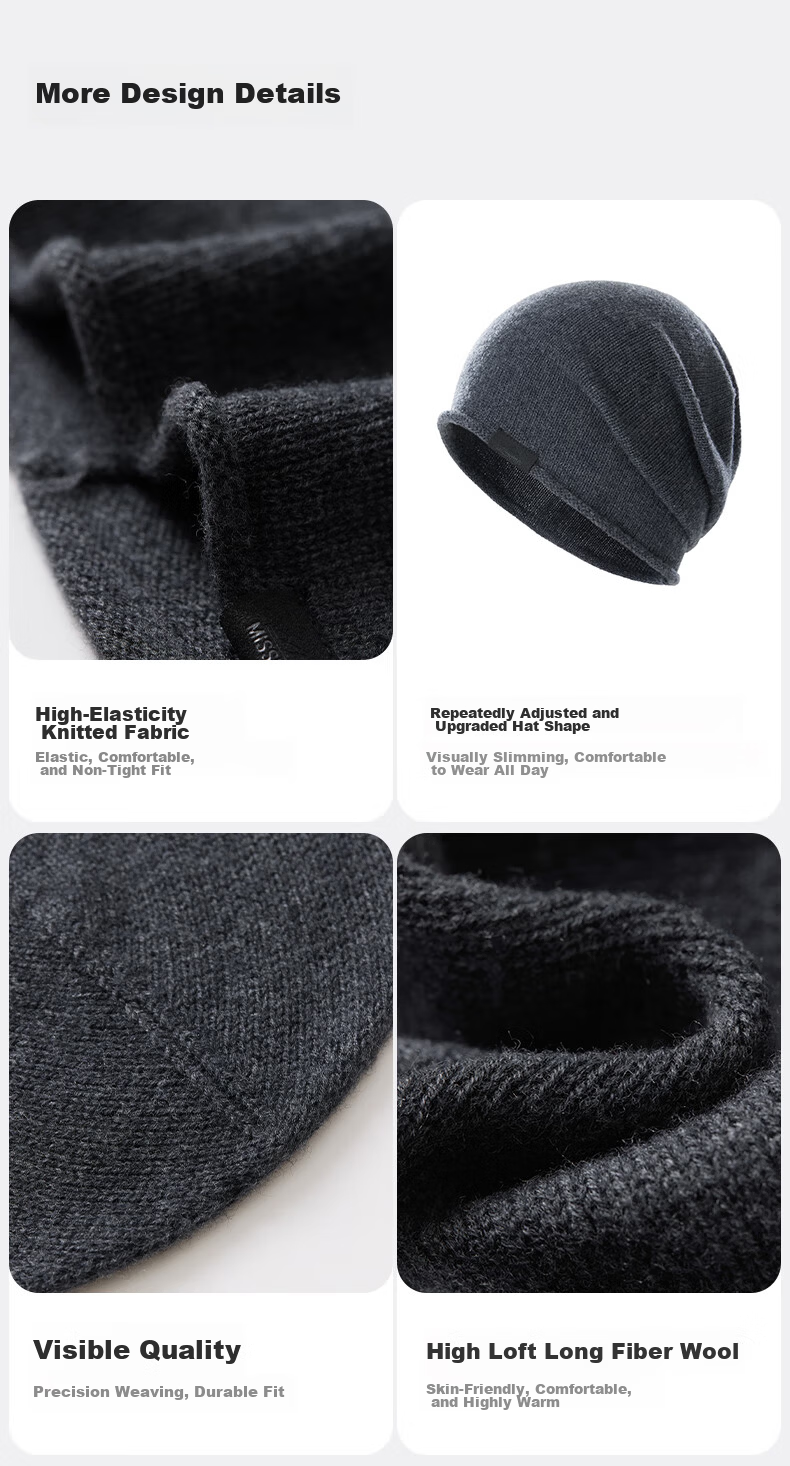 MISSION UV Pure Wool Beanie Autumn Winter Men's Warm Knitted Hat Wool Knit Cap Outdoor Running Head Wrap Cold Weather Slouchy Hat 11
