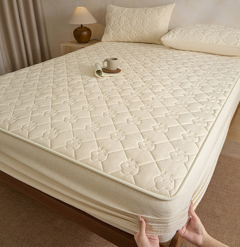 Wuyinliangpin Pure Cotton Quilted Fitted Sheet, Single Piece, Pure Cotton, Double Bed, 1.8 Meters Wide, Bed Cover, Protective Cover, 1.8x2 Meters 10
