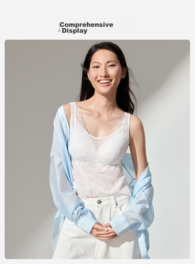 Manifen New French Lace V-Neck Vest Sexy Triangle Cup with Cup Camisole Fashionable Back Lightweight Thin Base Layer 12