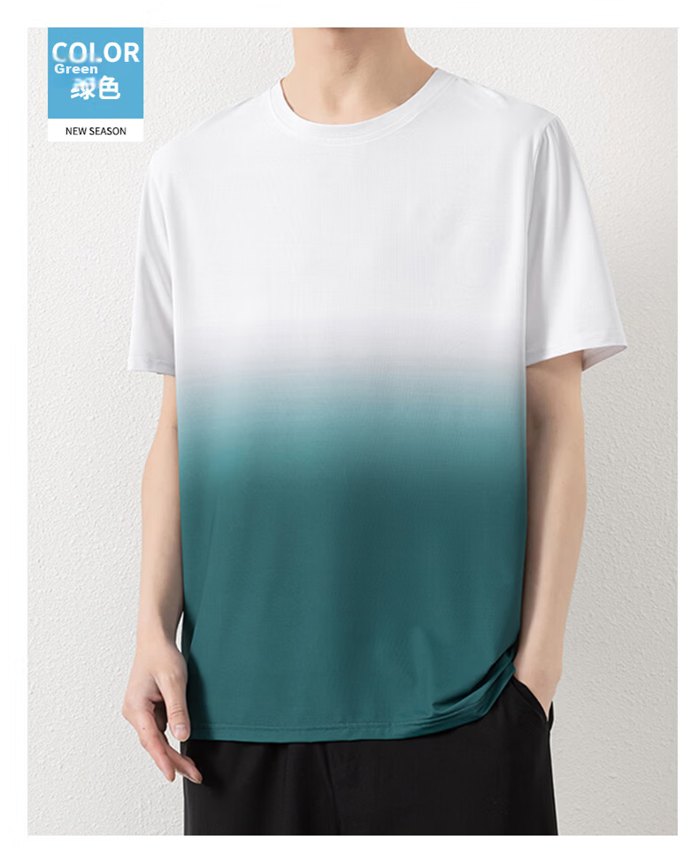 ROMON Men's Short Sleeve T-Shirt Summer Gradient Quick-Dry Breathable Cool Ice Silk Top Light Blue M 8210 16