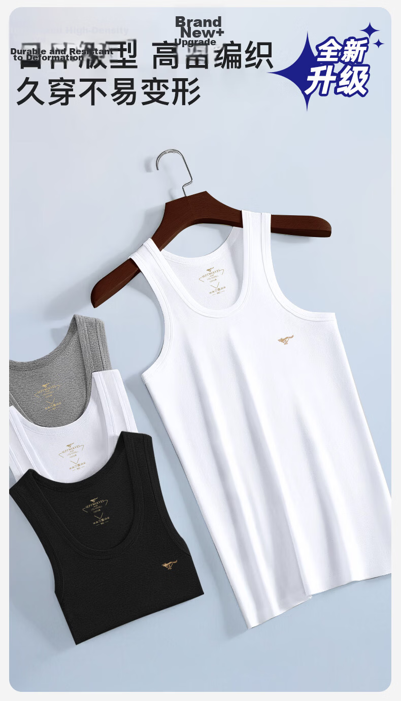 Seven Wolves [Upgraded Version] Pure Cotton Men's Vest Summer 7A Antibacterial Sweat-Absorbing Breathable Sports Fitness Soft Comfortable 2-Pack 6