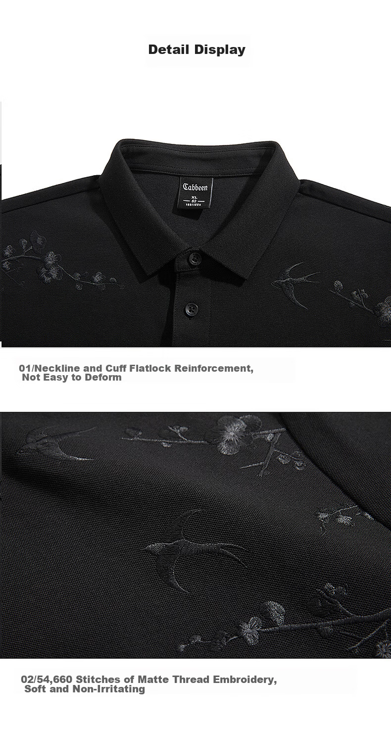 CABBEEN 200G Sorona Cooling Pique Polo Shirt Breathable Honeycomb Texture Plum Blossom Embroidery Summer 2026 Short Sleeve Polo 23