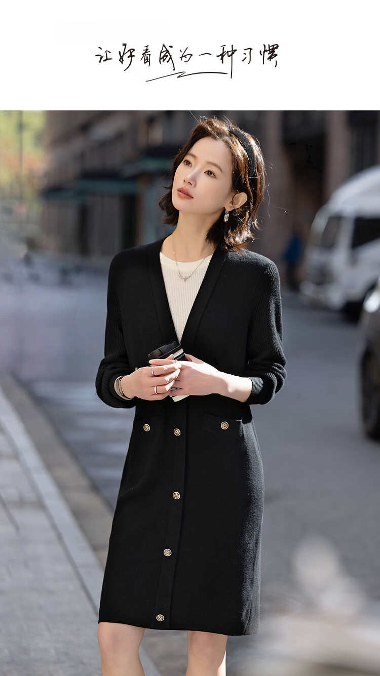 Demana Luxury Soft Merino Wool Spring Lightweight Office Deep V Straight Small Size Long Knit Women's Dress 1