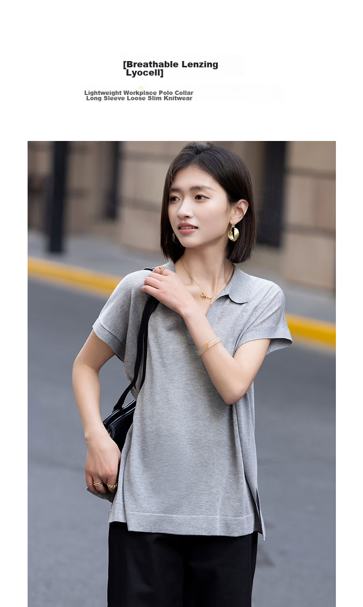 Demana [Breathable Tencel] Summer Lightweight Office Polo Collar Loose Slimming Concealing Knit Sweater for Women Premium Feel 5