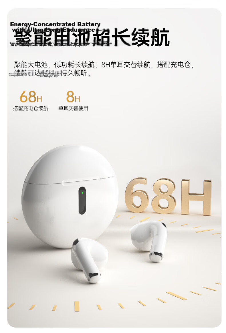 MICROKIA 2026 Latest HIFI Sound Quality Bluetooth Earbuds Semi-In-Ear Wireless Long Battery Life Sports Noise-Canceling Headphones for Apple 18