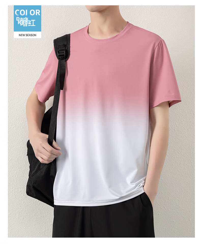 ROMON Men's Short Sleeve T-Shirt Summer Gradient Quick-Dry Breathable Cool Ice Silk Top Light Blue M 8210 23