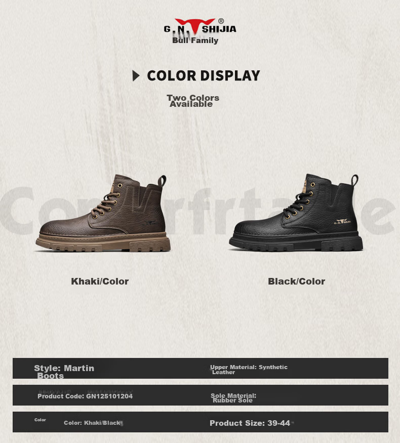 Bull Family Men's Boots Autumn Winter New British Retro Martin Boots Thick Sole Wear-Resistant Men's Work Boots Versatile Casual High-Top Shoes 5