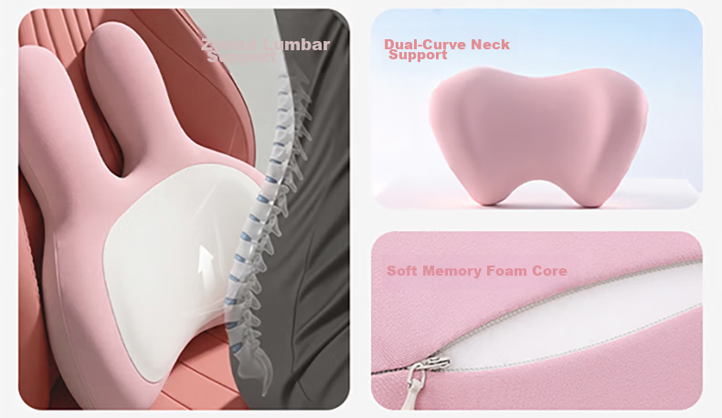 MINISO Rabbit Lumbar Support Neck Pillow Waist Cushion Car Headrest Office Nap Big Head Rabbit Pillow Set 4