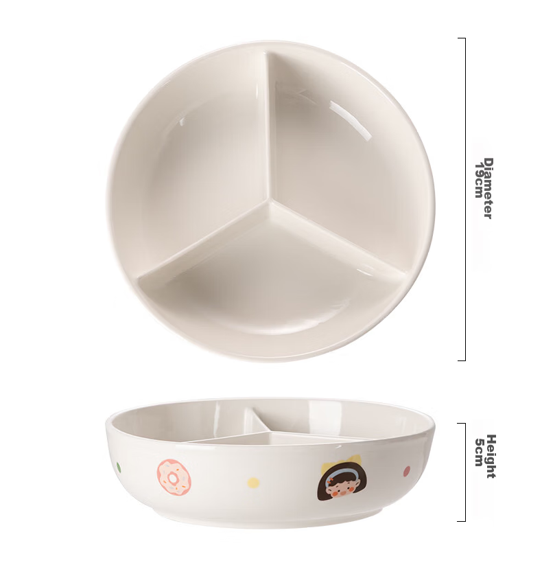 Newair Cute Three-Compartment Ceramic Baby Food Steamer Plate for Rice Cooker Round Stir-Fry Bowl Divider 10