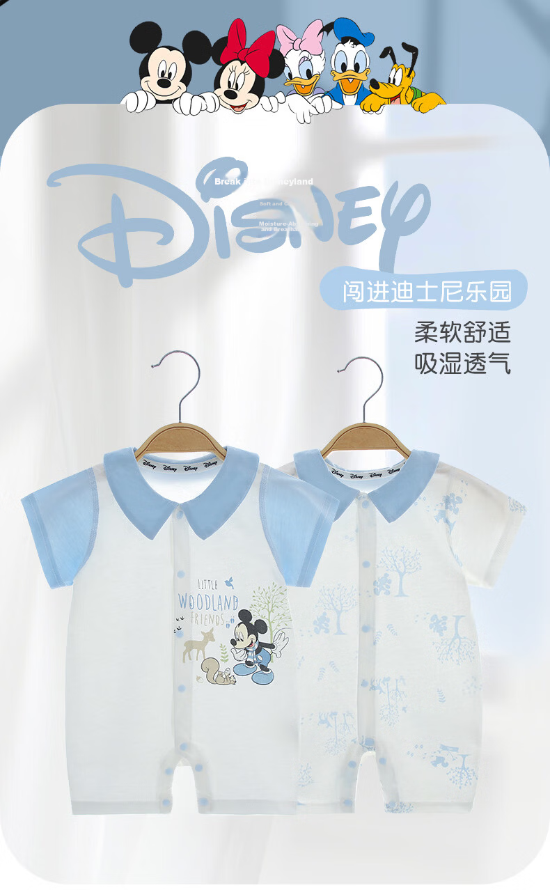 Disney 2-Piece Baby Summer Thin Newborn Romper Set A-Class Cotton Crawling Suit for Boys and Girls Full Moon Gift 2