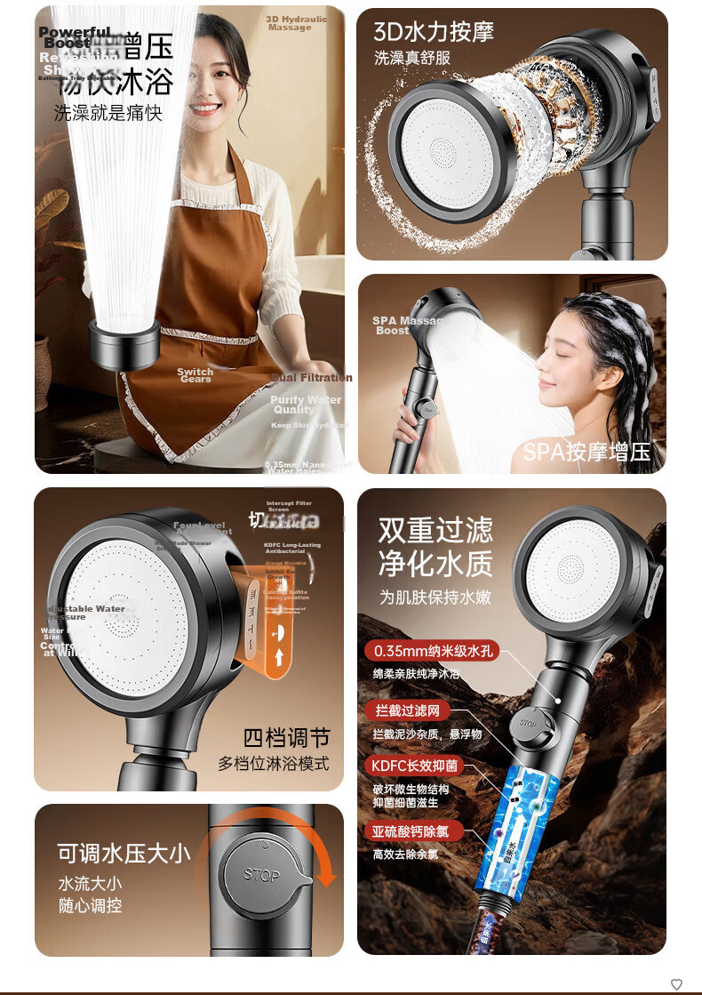 HOMK Seiko Shower Head High-Pressure Filtered Bathroom Shower Sprayer New Model 4