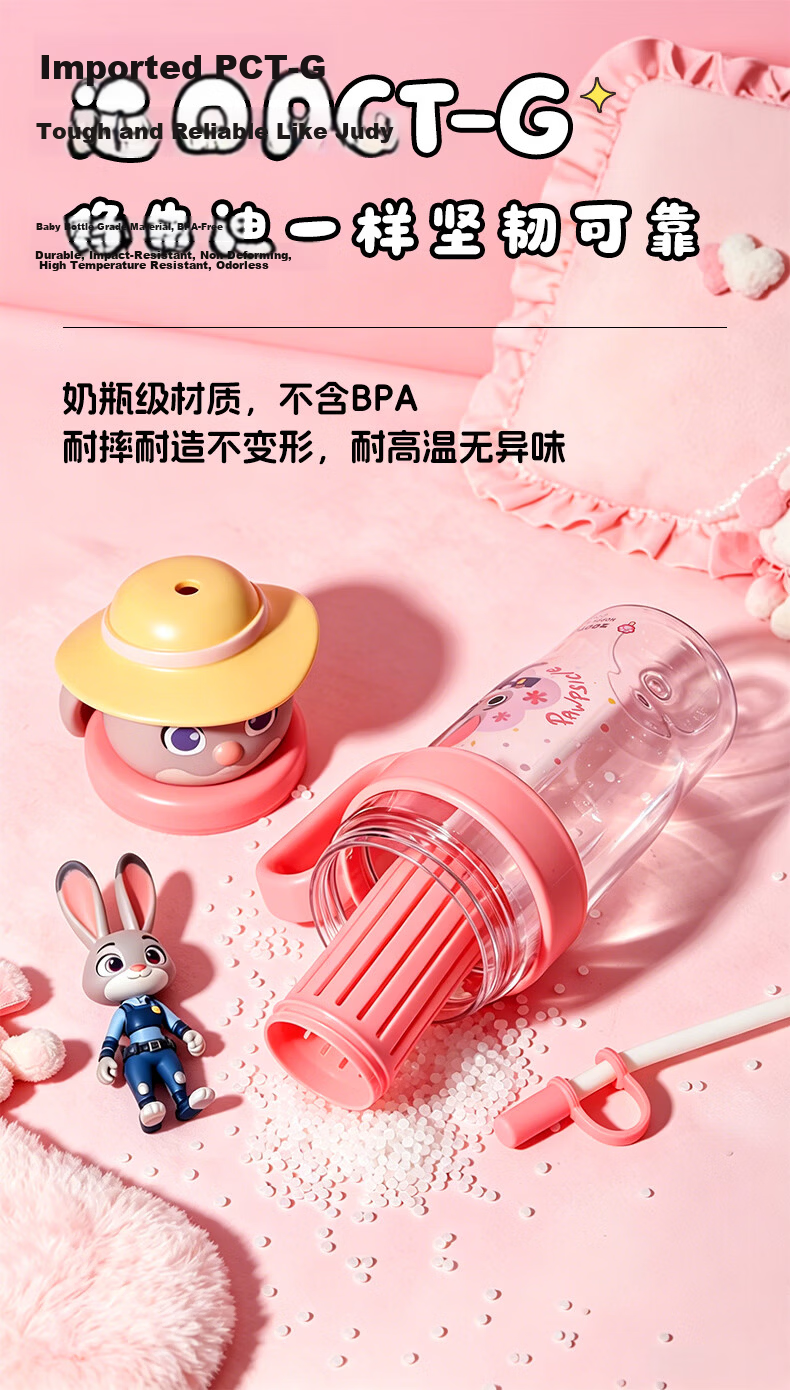 Disney High-Quality Straw Water Bottle for Women, Summer Durable Plastic Large Capacity Portable Cartoon Kids Drinking Cup 5