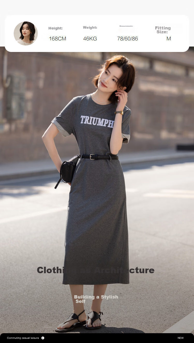 Demana [Cloud Oxygen Cotton Series] Summer Fashion Letter Embroidered PU Belt Waist Slim Fit Dress for Women Premium Feel 9