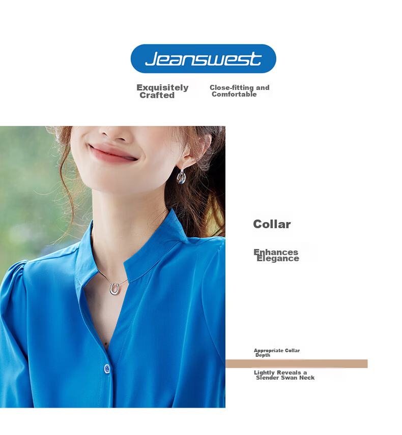 JEANSWEST Women's Short Sleeve Shirt 2025 Summer New High-End Commuter Versatile V-Neck Top White M 2