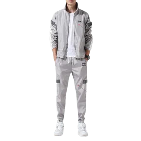 Miiow Men's Long Sleeve Set Spring Autumn Stylish Versatile Sports Stand Collar Jacket and Pants Two-Piece Set Gray 4XL