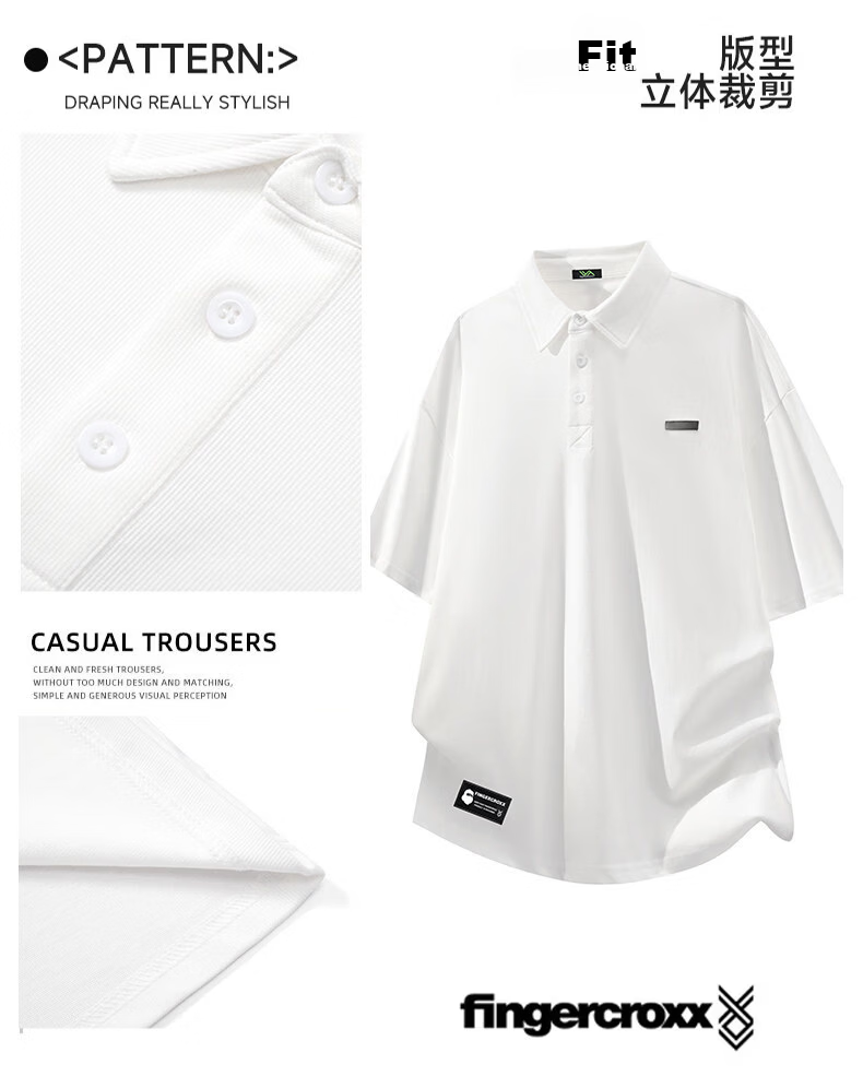 Fingercroxx IT Trendy Casual Polo Shirt Men Summer New Design Short Sleeve T-Shirt Top Gray Green L 7