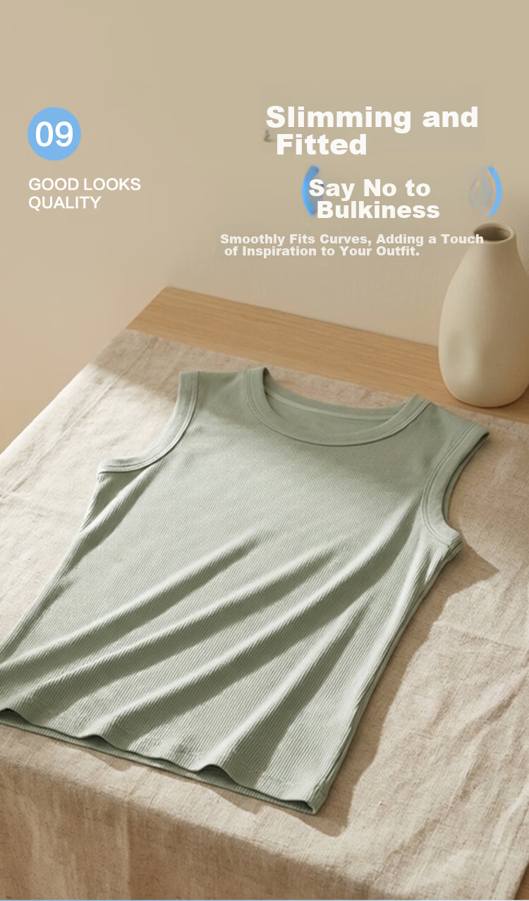 Hodo 10A Antibacterial Smooth Modal Vertical Stripe Slim Fit Versatile Round Neck Sleeveless Women's Base Layer Top 9