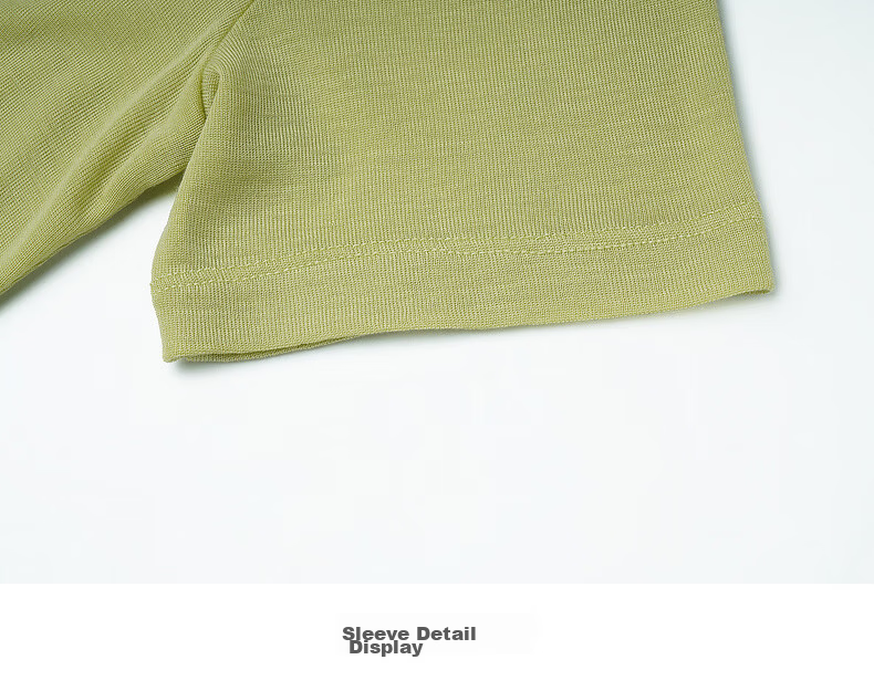 Olrain European Style Summer New French Tie Slim Fit High-End Versatile Short Sleeve T-Shirt for Women Green M 26