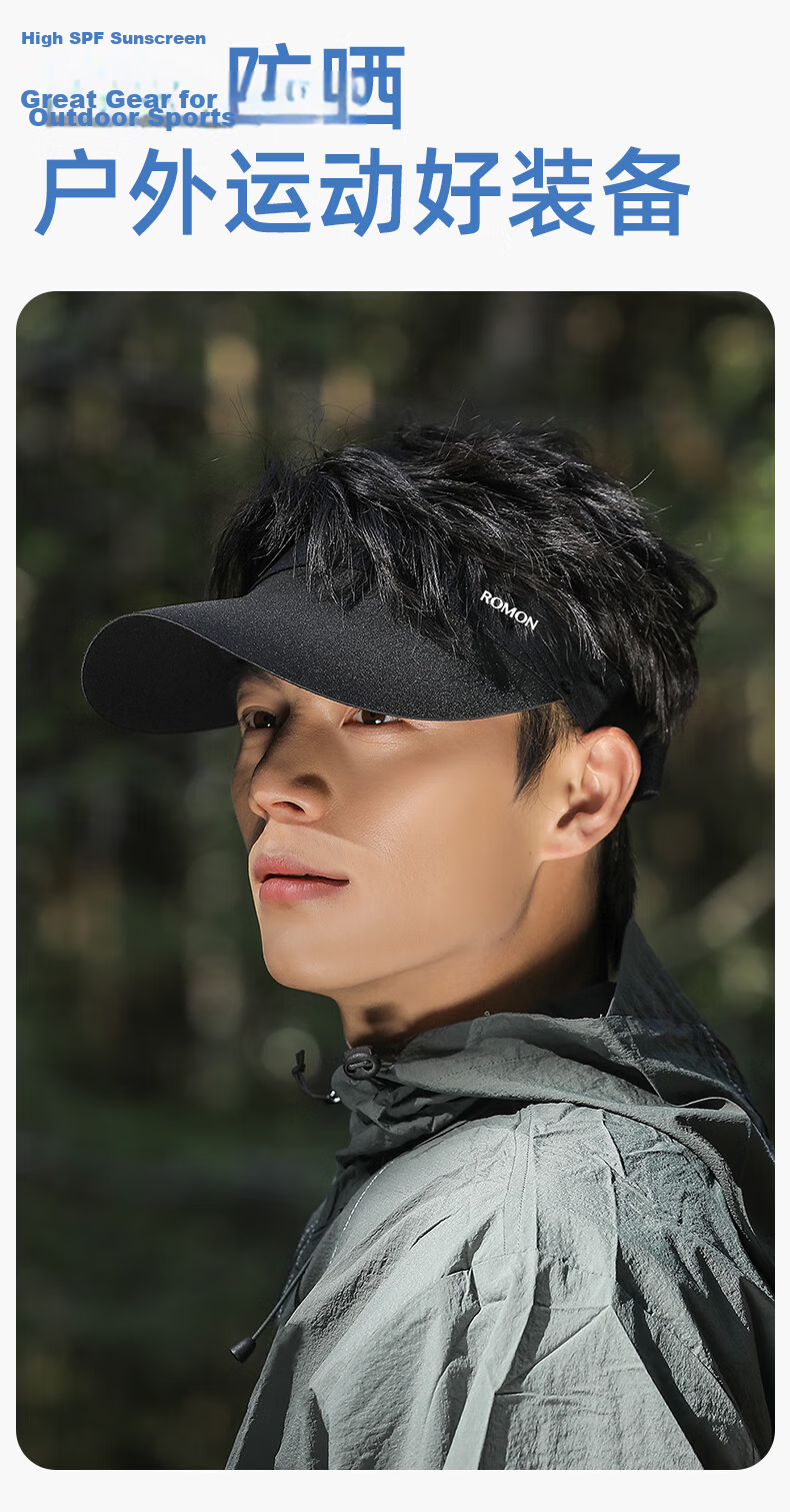Romon Men's Sports Sun Protection Cap Open-Top UV Protection Face-Shielding Outdoor Commuting Sun Hat 8