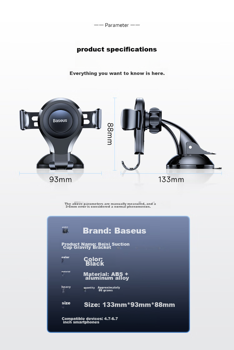 Baseus Car Phone Holder, Suction Cup Navigation Mount for Car Dashboard, Front Windshield And Center Console Holder 19