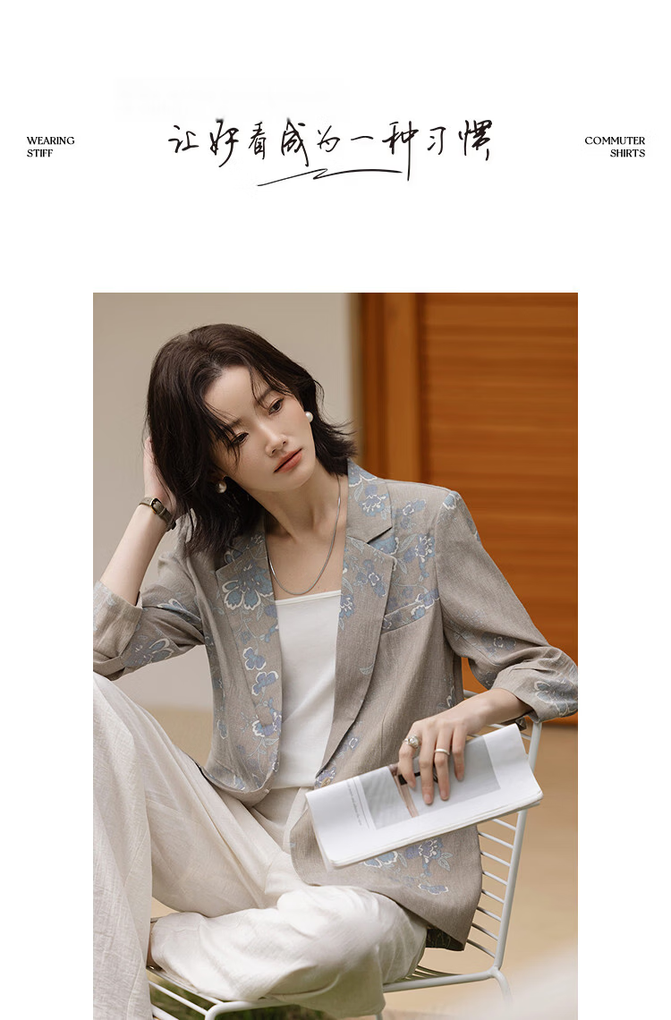 Demana Luxury Linen Spring Elegant Notched Lapel Single Button Flap Pocket Pleated Three-Quarter Sleeve Women's Blazer 10