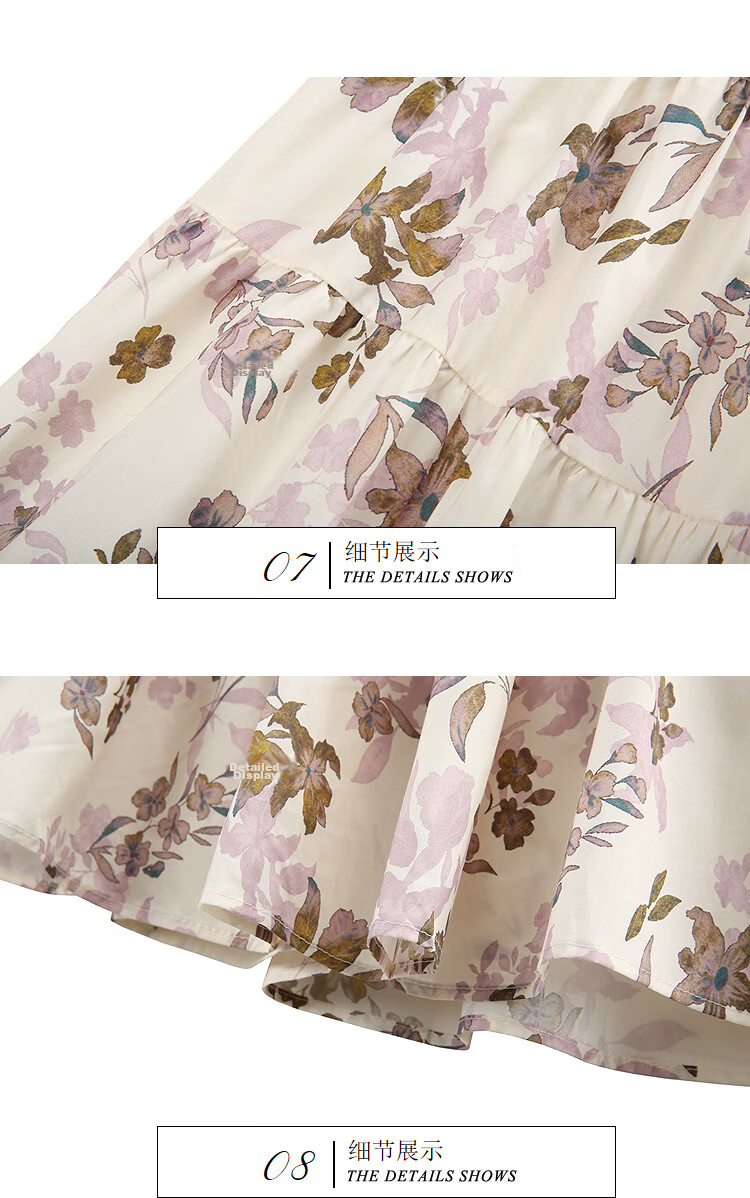 Awakening Paradise 26 Summer Fashion Retro High-Waist Floral Midi Skirt Vacation Style Elegant Long Skirt Blue One Size 16