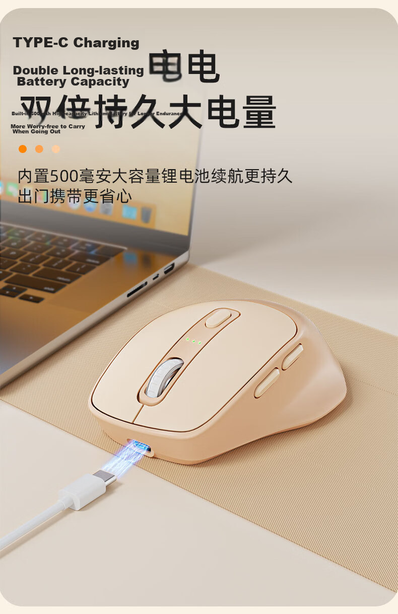Founder Wireless Bluetooth Silent Mouse Dual-Mode Rechargeable Portable Business Office Home Universal for Tablet Laptop Desktop Medium-Large Hand W251 Milk Tea Color 6