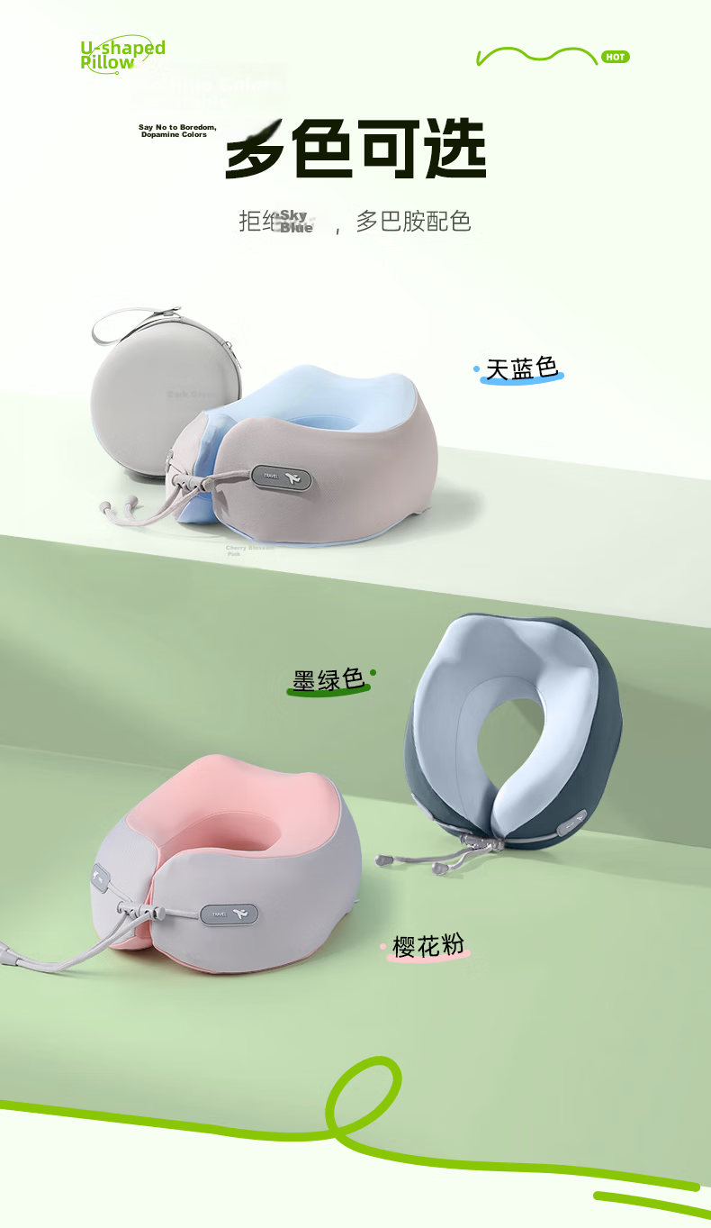HUIDUODUO U-Shaped Neck Pillow, Airplane Neck Support Pillow, Travel Portable Collapsible U-Shaped Neck Rest, High-Speed Rail Nap Aid 20