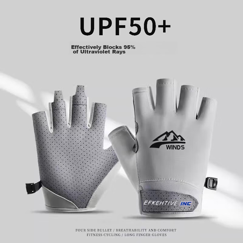 Jian Cai Sunscreen Gloves Women Non-Slip Quick-Dry Breathable Summer Thin Fingerless Ice Silk Fishing Gloves Outdoor Cycling Gloves Men