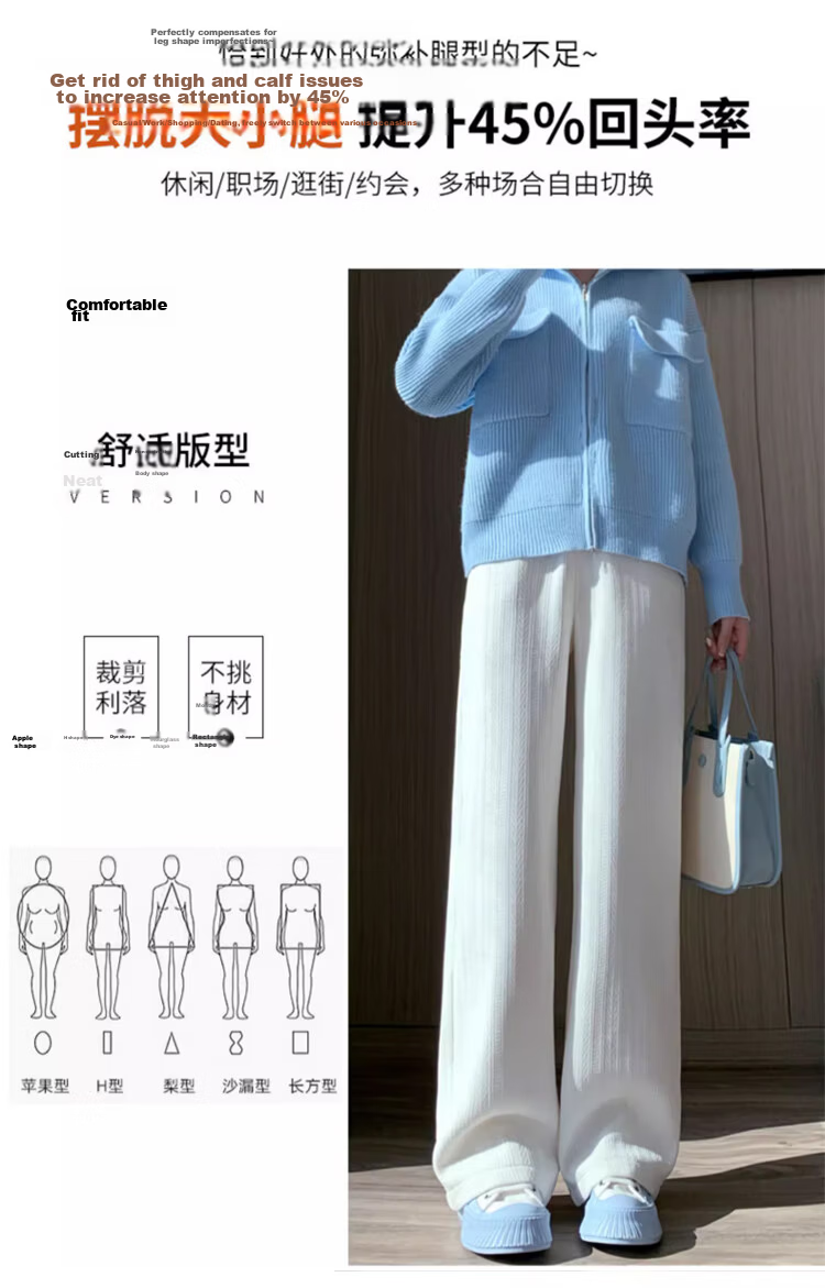 Langsha Wheat Ear Pattern Wide-Leg Pants for Women Spring Autumn Chenille Loose Casual High-Waist Draped Straight-Leg Pants 9
