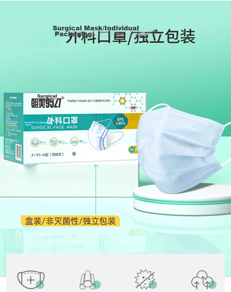 CM Disposable Mask 9527 Independent Packaging Three-Layer Protection with Meltblown Fabric Comfortable Earloop F-Y1-A Type 50pcs/Box 1