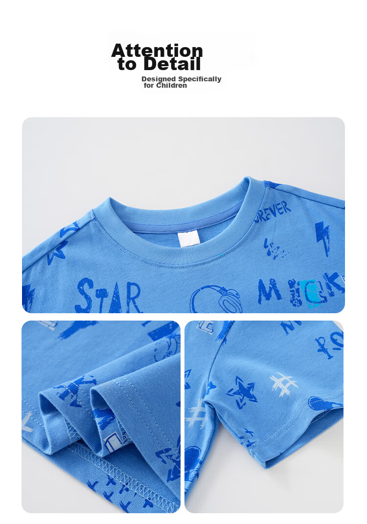 Disney Kids Boys and Girls Short Sleeve Set 2026 Summer New Children's Pure Cotton Casual Set Off-White 110 5