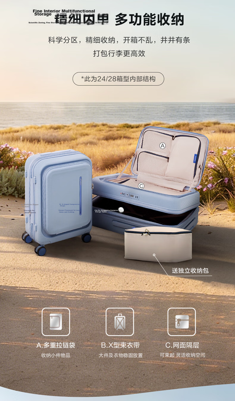 Xinxiuli Luggage 20-Inch 2026 New Model Suitcase with Front Opening, Travel Case, Leather Trunk, Password Lock Carry-On Suitcase US8 Pink 7