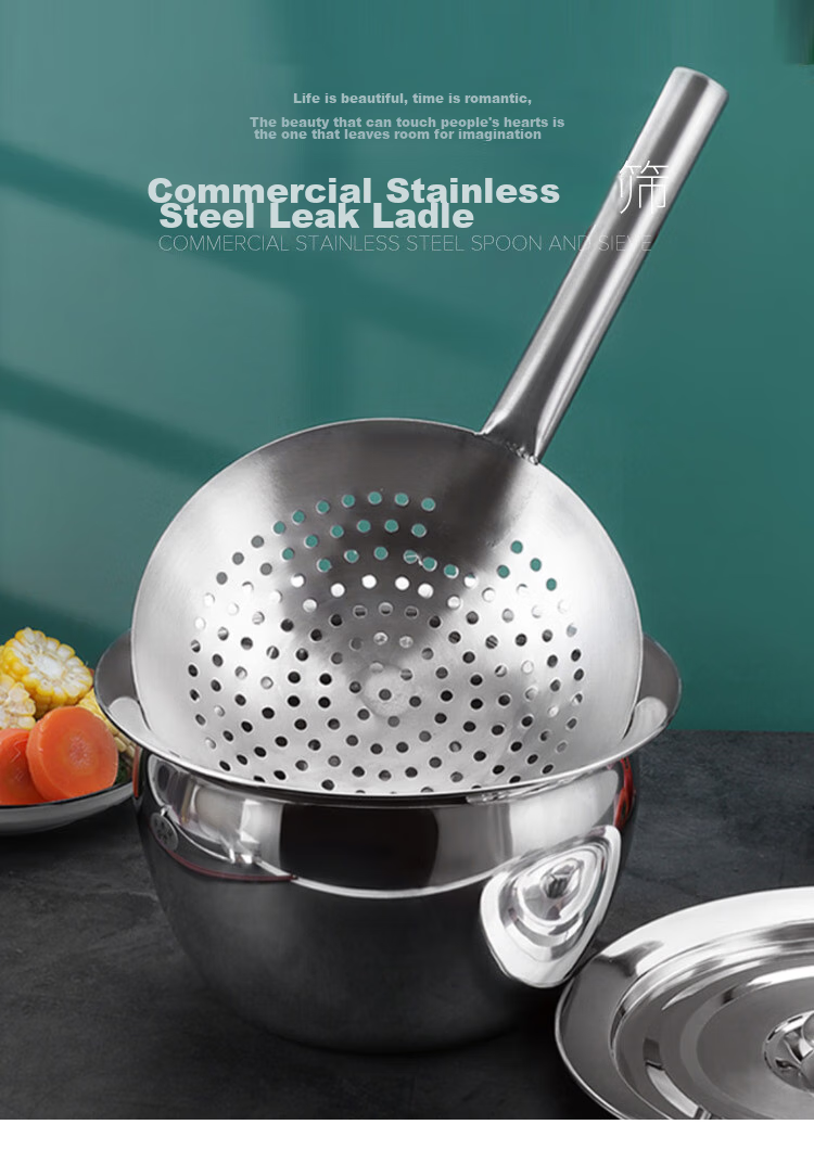 Quanshi Stainless Steel Strainer, Kitchen Oil Drum Skimmer, Ladle Scoop, Round Hole Slotted Spoon, Strainer Ladle, Blanched Water Filter, 26cm 1