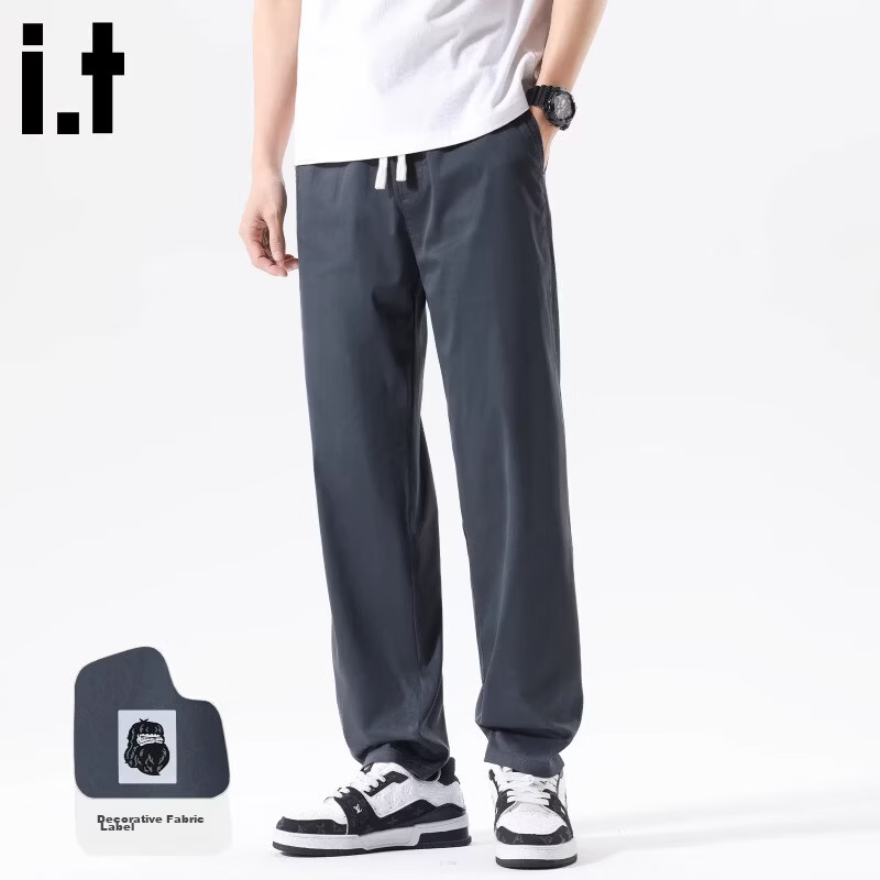Fingercroxx IT American Vintage Casual Men's Summer Lightweight Lyocell Simple Loose Pants Modern Gray 29
