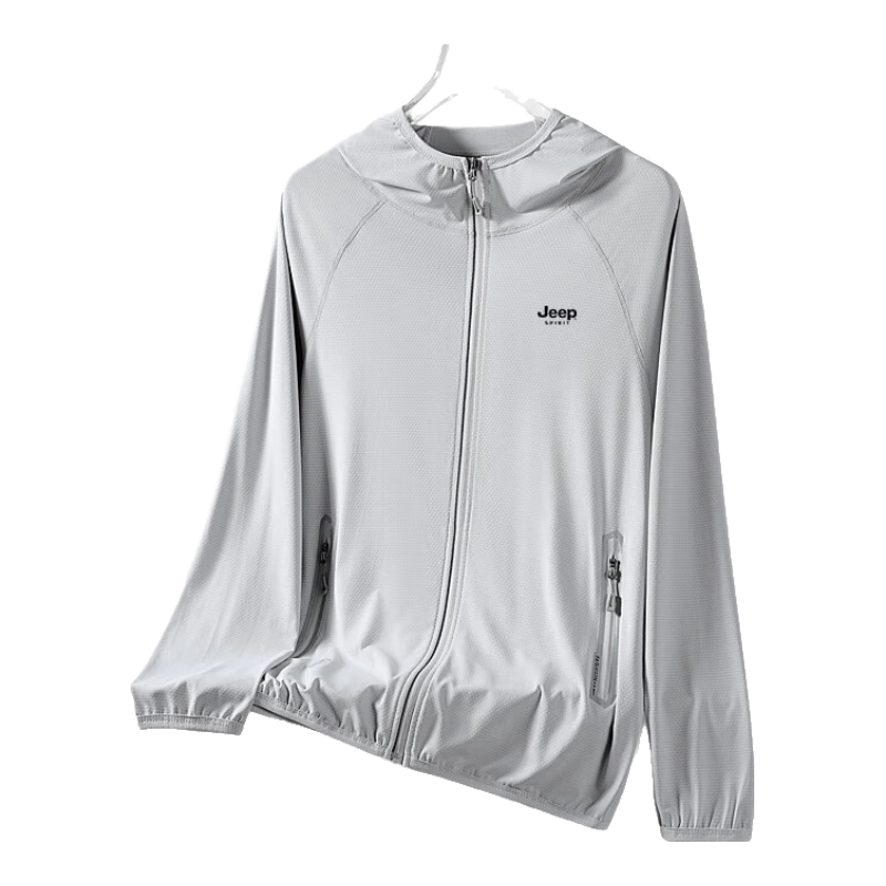 JEEP SPIRIT Men's Sun Protection Jacket, Summer Quick-Dry Breathable Outdoor Lightweight Coat, Light Gray, 4XL