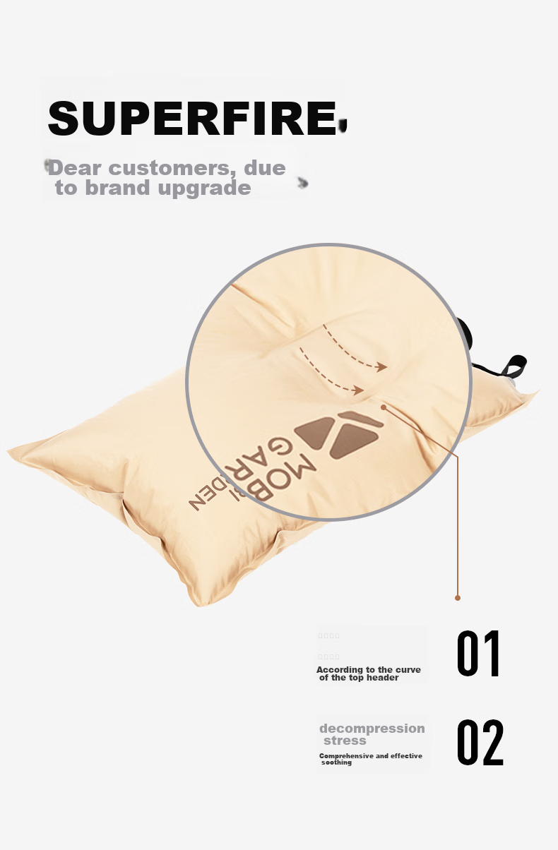 MOBIGARDEN Automatic Inflatable Pillow, Travel Pillow, Portable Comfortable Nap Camping Pillow, NXL1534002, Warm Sand Color 3
