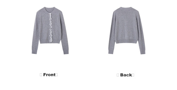 Mt Spring Gentle Style Lace Splice Cardigan Round Neck Petite Knitwear with Comfortable Warm Wool 14