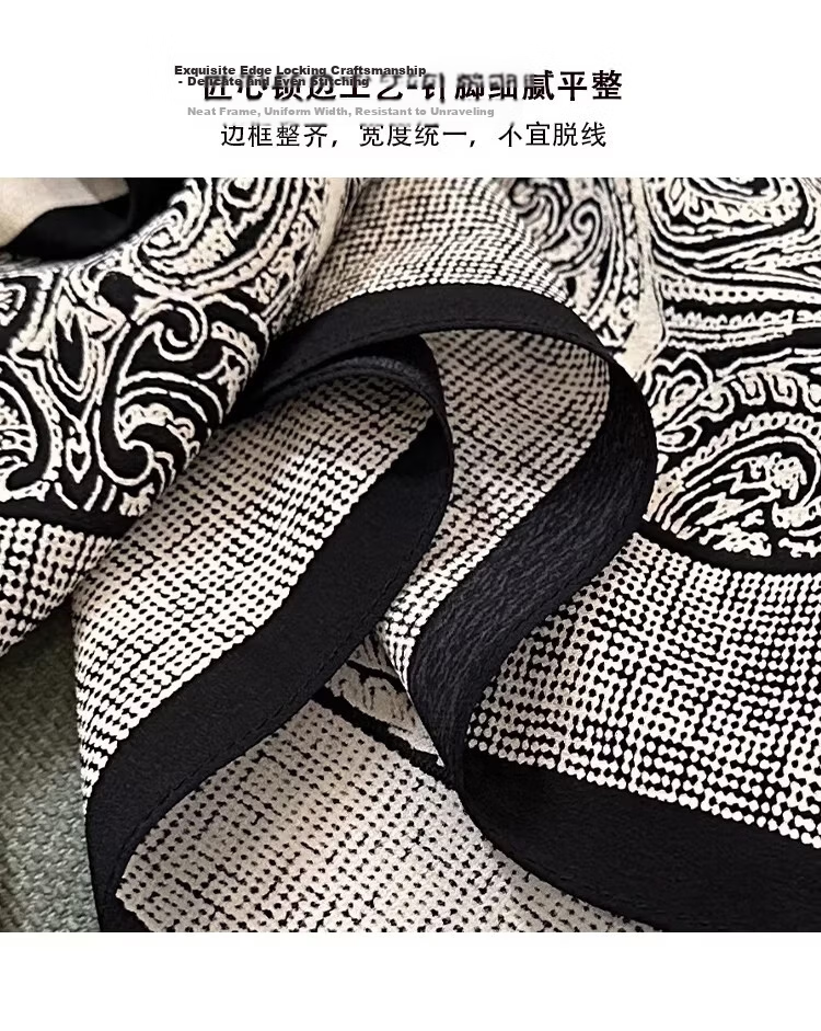 Lagur French Vintage Classic High-End Black and White 100% Mulberry Silk Square Scarf Versatile Neck Scarf for Women 9