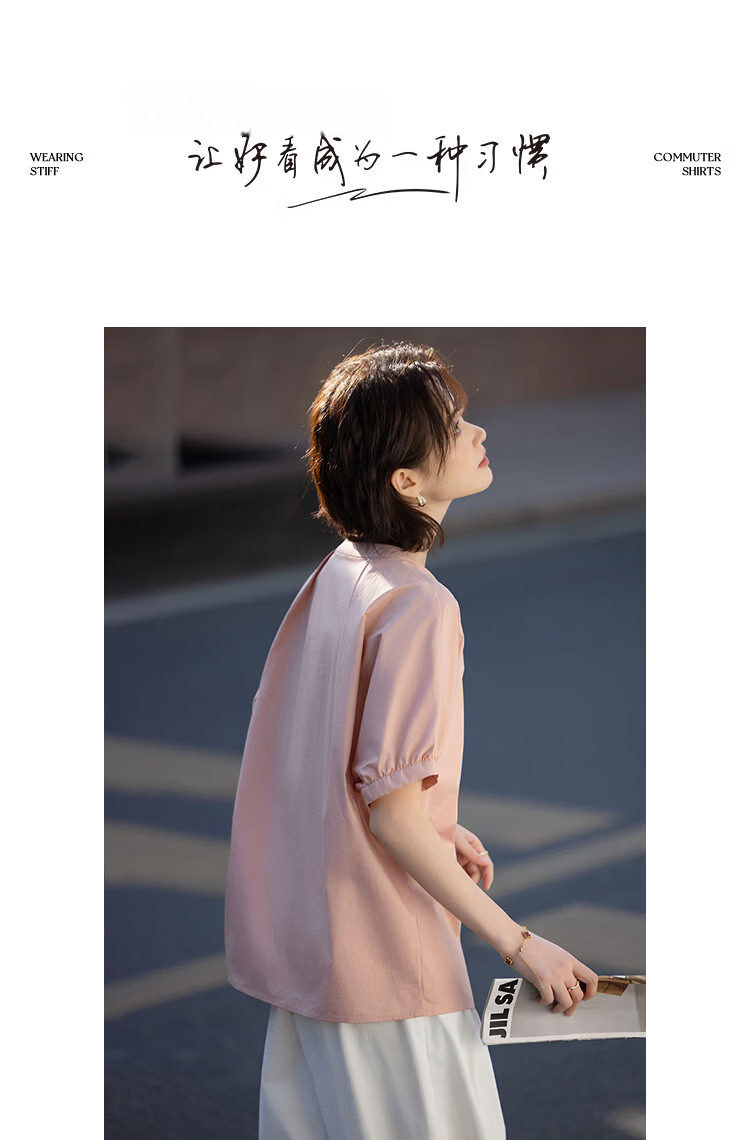 Demana [Cloud Share 100 Cotton] Summer Commuter Round Neck Waterdrop Asymmetric Button Loose Slimming Shirt for Women Premium Feel 16