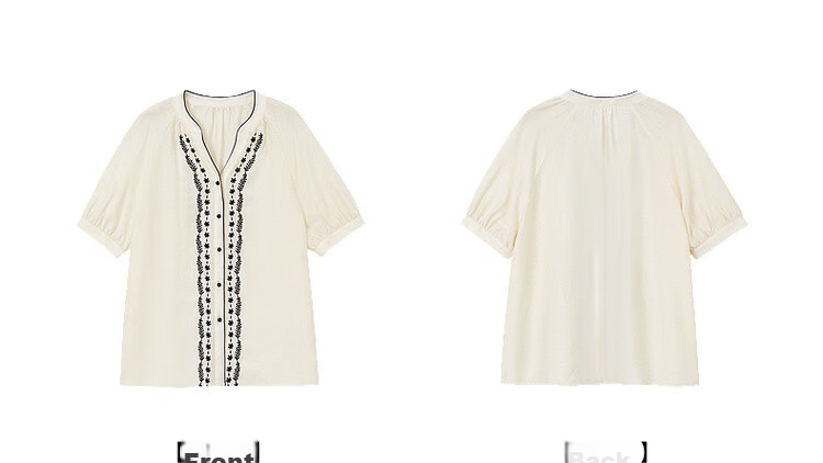 Demana Ethnic Style Color-Block Embroidered Shirt Women Summer New Literary V-Neck Loose Short Sleeve Top 20
